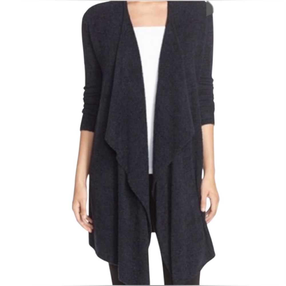 Barefoot Dreams CozyChic Lite Open-Front Draped Cardigan Black Gray Large XL